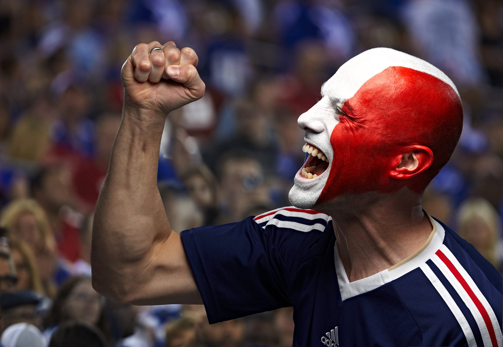 French Football soccer fan face paint photo by Monte Isom